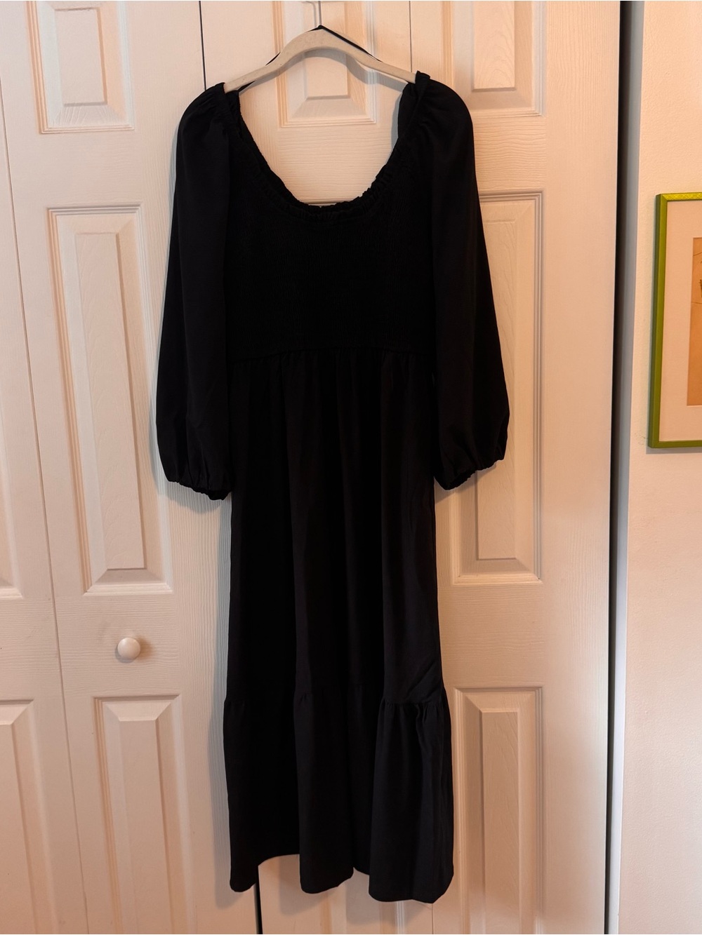 Pomander Place Black Midi Dress with Puff Sleeves